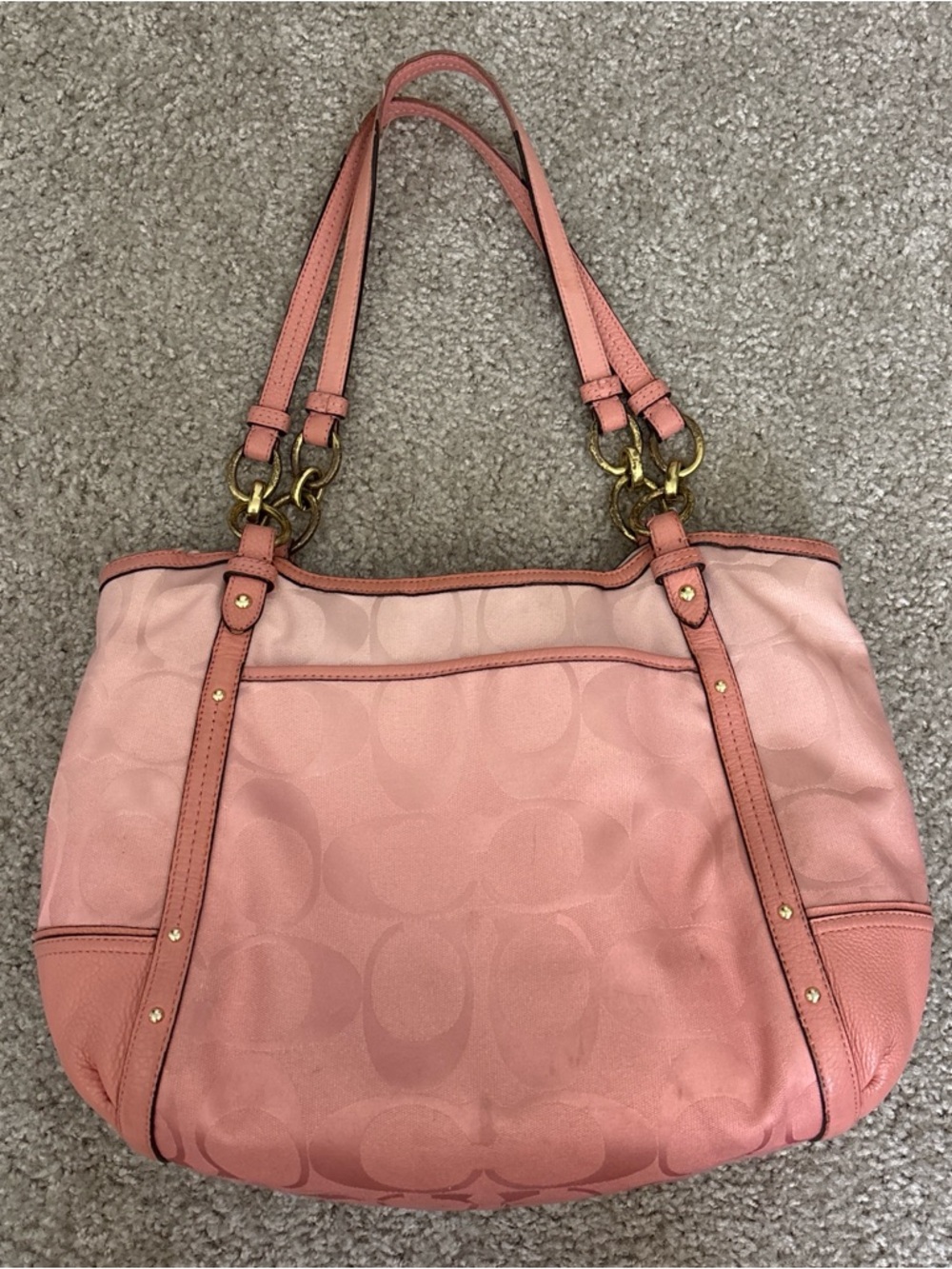 Coach Pink Signature Shoulder Bag with Gold-Tone Hardware